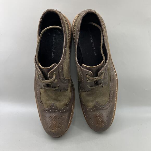 John Varvatos Shoes Mens Size 12 Brown Wingtip Oxford Leather Canvas Brogue - Picture 5 of 9